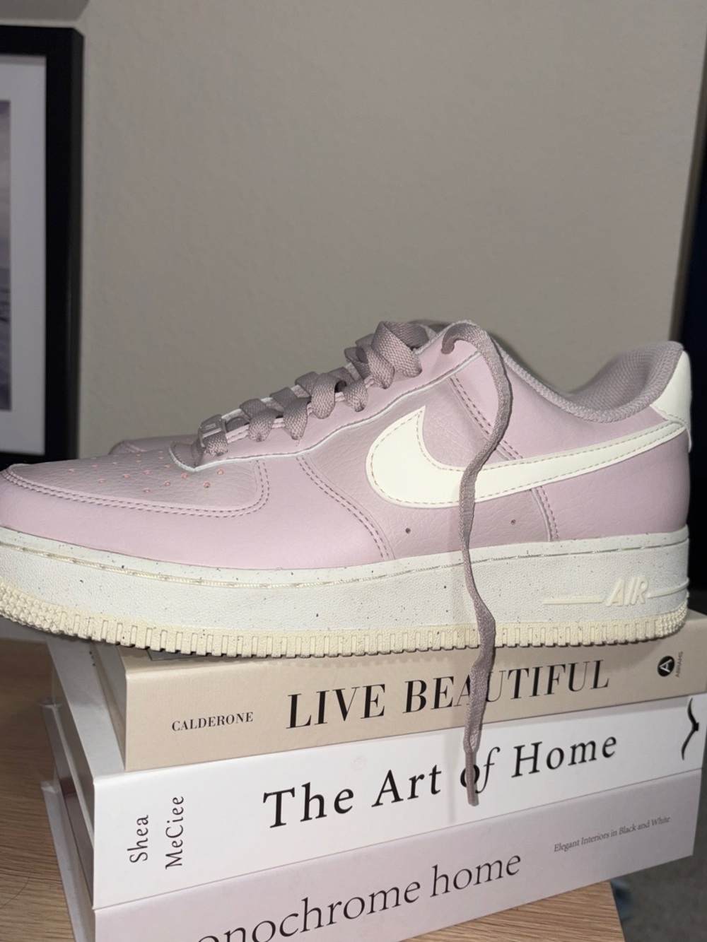 Women's Lavender Leather Low-Top Sneaker with off white Swoosh